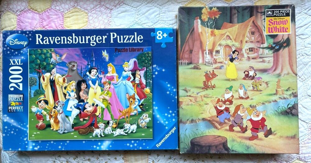 2 Disney Puzzles  200 Piece- VNTG  Snow White, Princess & Characters